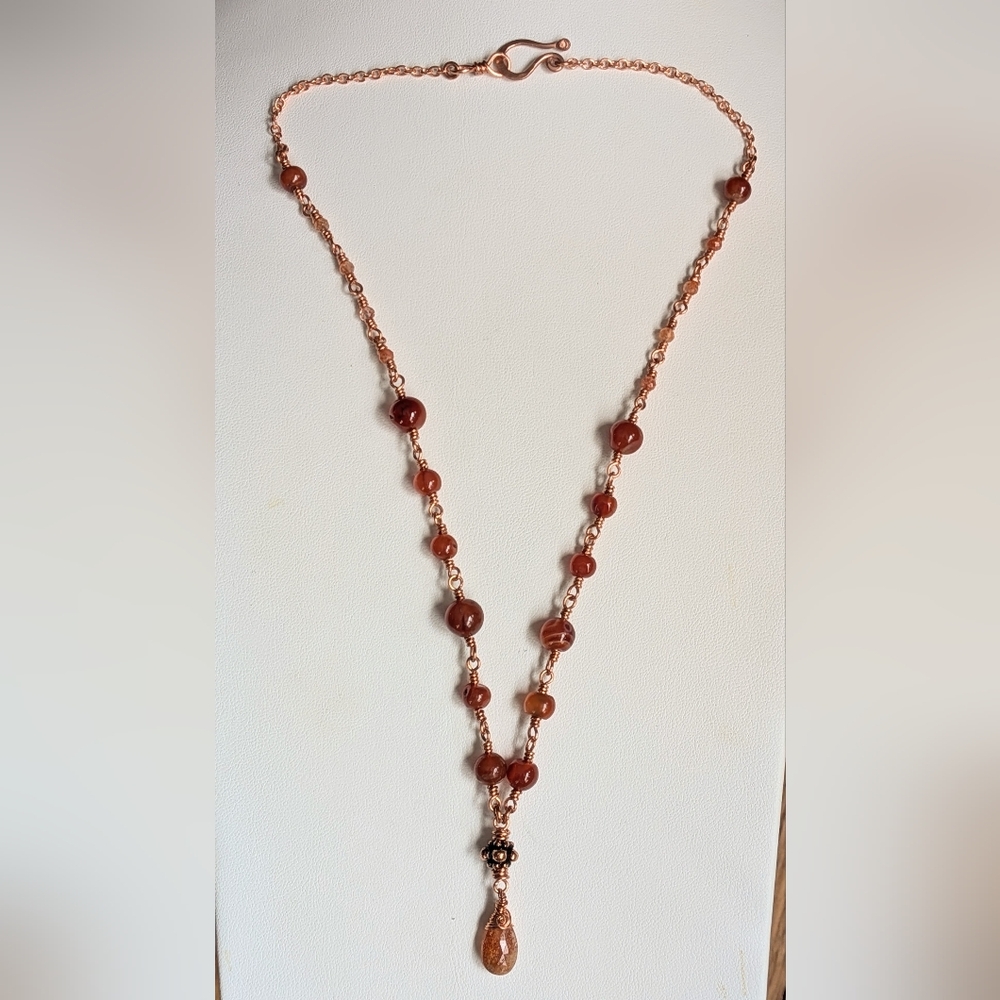 Elegant Carnelian Agate Necklace Artisan Crafted Copper Chain - Picture 7 of 15